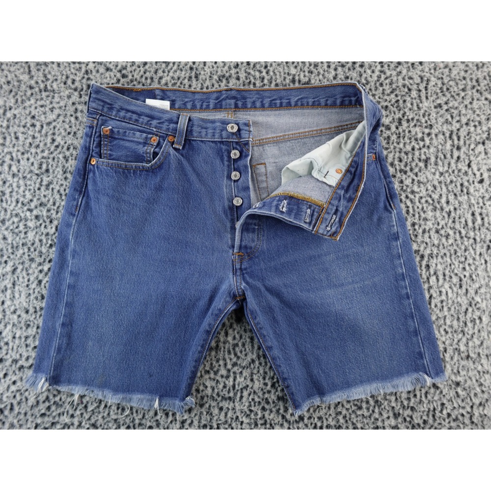 Levi Strauss 501 Mens Denim Shorts Blue‎ Button Fly Frayed Hem W35 L32